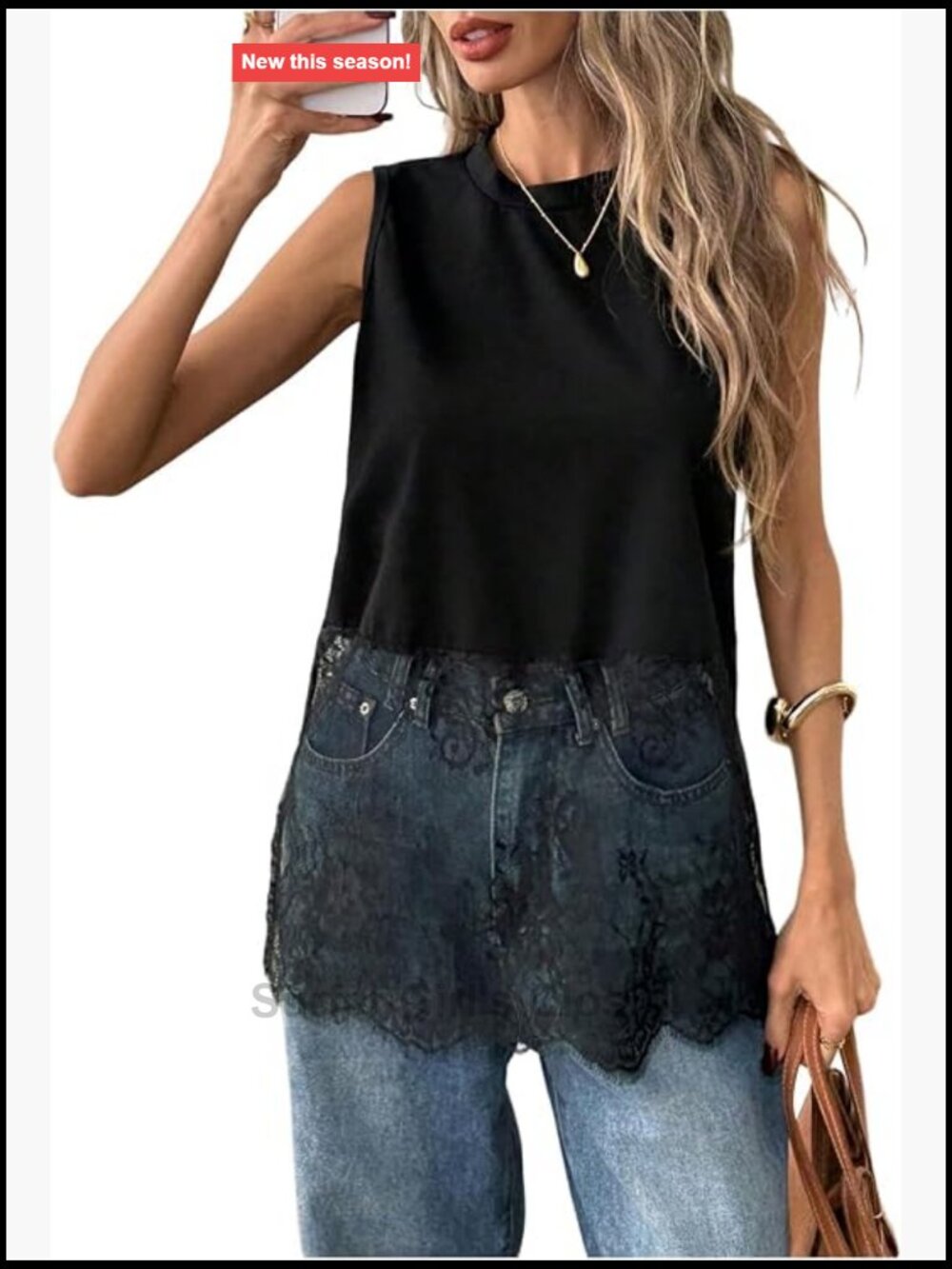 Women's Lace Patchwork Tank Top Crewneck Sleeveless Summer Going Out Top